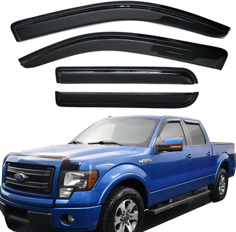 واقيات نافذة السيارة الجانبية واقيات المطر منحرفة مناسبة لـ 09-14 Ford F150 Super Crew Cab 94155 فتحات نافذة ظل الشمس مجموعة من 4 قطع in Kuwait