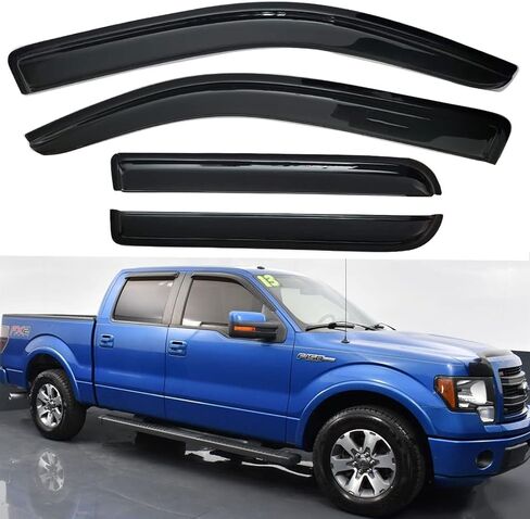 واقيات نافذة السيارة الجانبية واقيات المطر منحرفة مناسبة لـ 09-14 Ford F150 Super Crew Cab 94155 فتحات نافذة ظل الشمس مجموعة من 4 قطع in Kuwait