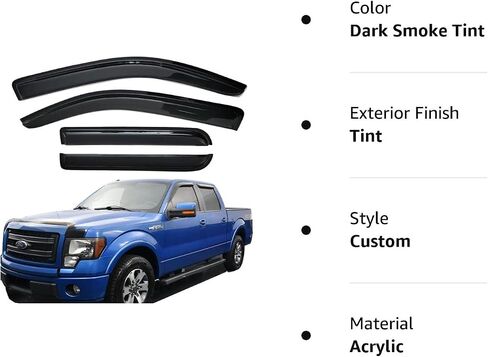 واقيات نافذة السيارة الجانبية واقيات المطر منحرفة مناسبة لـ 09-14 Ford F150 Super Crew Cab 94155 فتحات نافذة ظل الشمس مجموعة من 4 قطع in Kuwait