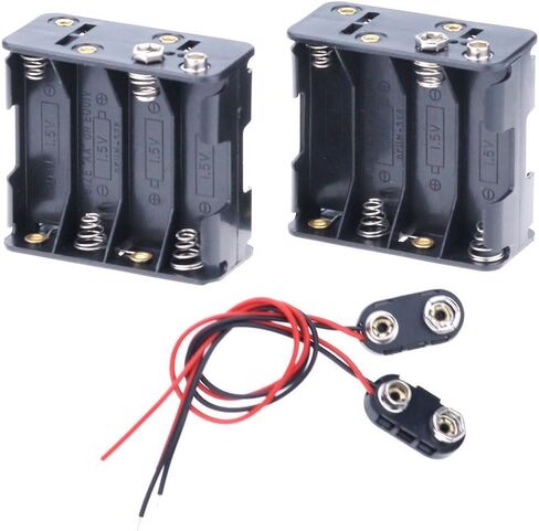 Hilitchi 2Set 8 x AA Thicken Battery Holder and T Type Wired Battery Clip Standard Snap Connector in Saudi Arabia
