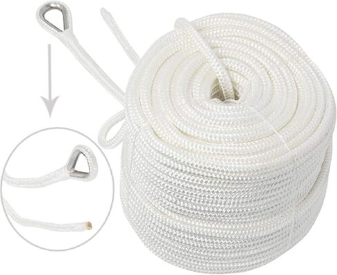 NovelBee 1/2" x 600' Double Braid Nylon Anchor Line with Stainless Steel Thimble,Safe Workload:1,020 Lbs;Tensile Strength:5,100 Lbs (White) in Saudi Arabia