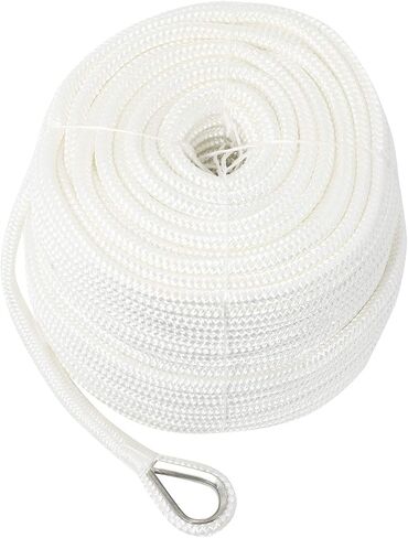 NovelBee 1/2" x 600' Double Braid Nylon Anchor Line with Stainless Steel Thimble,Safe Workload:1,020 Lbs;Tensile Strength:5,100 Lbs (White) in Saudi Arabia