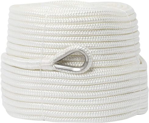 NovelBee 1/2" x 600' Double Braid Nylon Anchor Line with Stainless Steel Thimble,Safe Workload:1,020 Lbs;Tensile Strength:5,100 Lbs (White) in Saudi Arabia