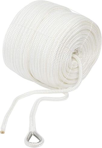 NovelBee 1/2" x 600' Double Braid Nylon Anchor Line with Stainless Steel Thimble,Safe Workload:1,020 Lbs;Tensile Strength:5,100 Lbs (White) in Saudi Arabia