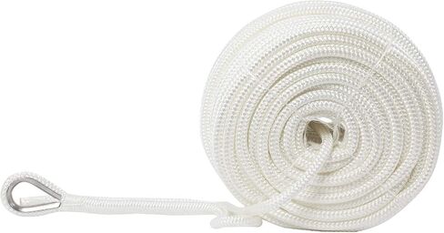 NovelBee 1/2" x 600' Double Braid Nylon Anchor Line with Stainless Steel Thimble,Safe Workload:1,020 Lbs;Tensile Strength:5,100 Lbs (White) in Saudi Arabia