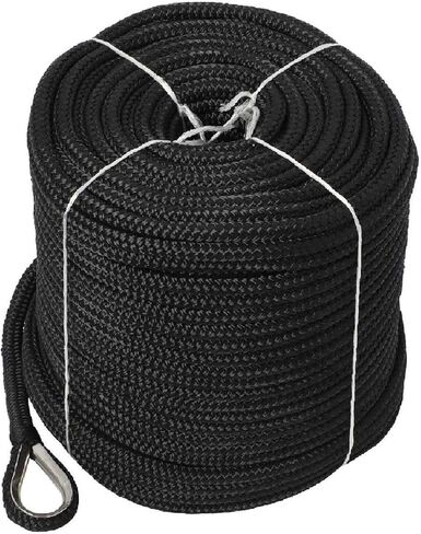 NovelBee 1/2" x 600' خط مرساة من النايلون مزدوج الجديلة مع كشتبان من الفولاذ المقاوم للصدأ، عبء عمل آمن: 1020 رطل؛ قوة الشد: 5100 رطل (أبيض) in Kuwait