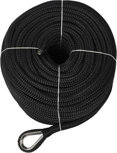NovelBee 1/2" x 600' خط مرساة من النايلون مزدوج الجديلة مع كشتبان من الفولاذ المقاوم للصدأ، عبء عمل آمن: 1020 رطل؛ قوة الشد: 5100 رطل (أبيض) in Kuwait