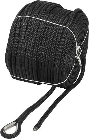 NovelBee 1/2" x 600' خط مرساة من النايلون مزدوج الجديلة مع كشتبان من الفولاذ المقاوم للصدأ، عبء عمل آمن: 1020 رطل؛ قوة الشد: 5100 رطل (أبيض) in Kuwait