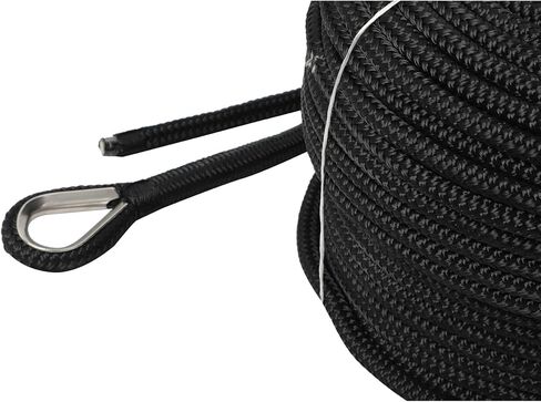 NovelBee 1/2" x 600' خط مرساة من النايلون مزدوج الجديلة مع كشتبان من الفولاذ المقاوم للصدأ، عبء عمل آمن: 1020 رطل؛ قوة الشد: 5100 رطل (أبيض) in Kuwait