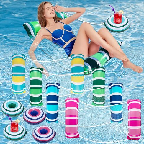 Zcaukya 4 Packs Inflatable Pool Float Hammocks with Cup Holders, 4-in-1 Water Floating Cloth Chairs & Separate Holders for Adults, Swimming Pool Drifter Saddle Lounge for Summer Pool Parties in Saudi Arabia