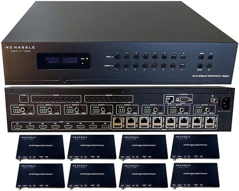8x16 8x8 HDR 18GBPS HDbaseT 4K Matrix Switcher ARC Downscaling 16x16 مع 8 أجهزة استقبال HDMI 2.0a 2.0 CAT6 CAT5e HDMI HDCP2.2 توجيه SPDIF Audio CONTROL4 Savant Home Automation in Kuwait