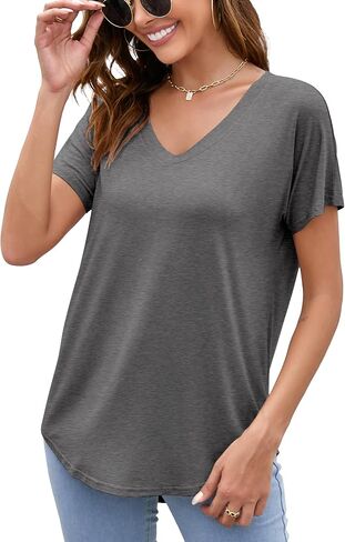 Herou Short Sleeve V Neck Womens Basic Tops Casual Loose Fit T Shirts Soft Tees for Women in Saudi Arabia