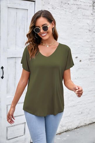 Herou Short Sleeve V Neck Womens Basic Tops Casual Loose Fit T Shirts Soft Tees for Women in Saudi Arabia