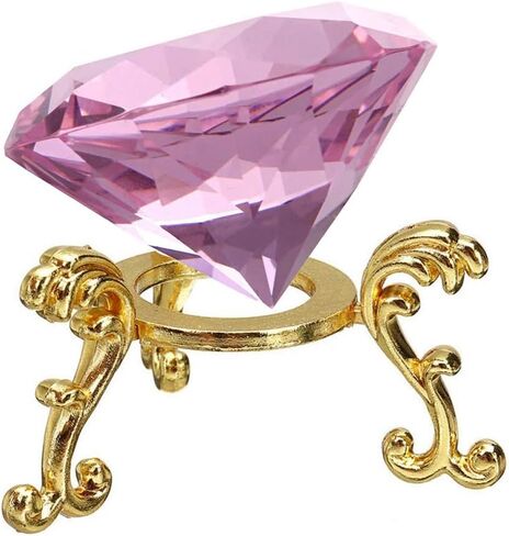 60MM(2.36") Crystal Diamond Paperweight with Metal Base Stand, Diamond Shaped Crystal Jewel Paperweight Glass Gem Centerpieces Decoration for Home Office Wedding (60mm Clear) in Saudi Arabia