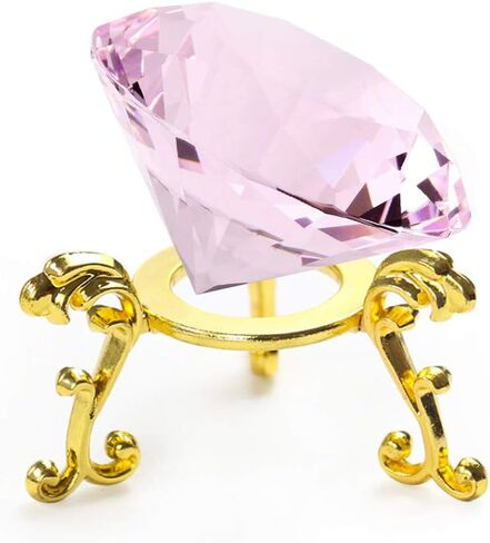 60MM(2.36") Crystal Diamond Paperweight with Metal Base Stand, Diamond Shaped Crystal Jewel Paperweight Glass Gem Centerpieces Decoration for Home Office Wedding (60mm Clear) in Saudi Arabia