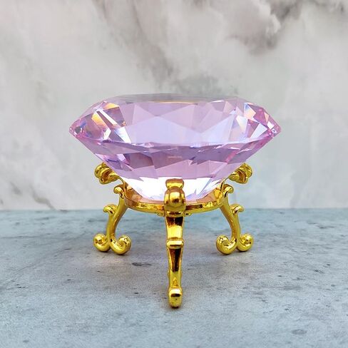 60MM(2.36") Crystal Diamond Paperweight with Metal Base Stand, Diamond Shaped Crystal Jewel Paperweight Glass Gem Centerpieces Decoration for Home Office Wedding (60mm Clear) in Saudi Arabia