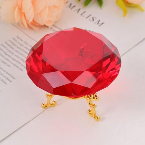 60MM(2.36") Crystal Diamond Paperweight with Metal Base Stand, Diamond Shaped Crystal Jewel Paperweight Glass Gem Centerpieces Decoration for Home Office Wedding (60mm Clear) in Saudi Arabia
