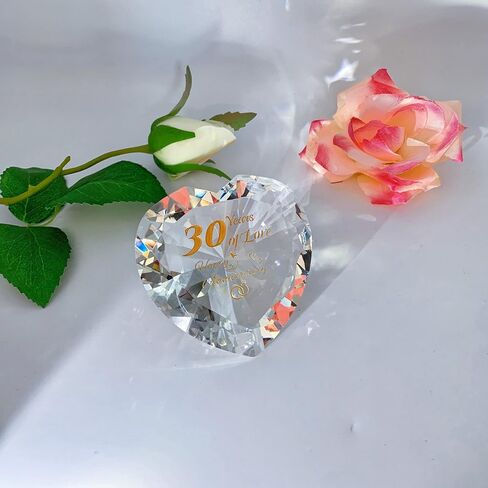 30th Pearl Anniversary Romantic Gifts for Couple Women Her Mum Parents Nan, 30 Years Anniversary Presents for Wife Girlfriend, Crystal Diamond Shaped Paperweights Heart Marriage Keepsake Ornaments in Saudi Arabia