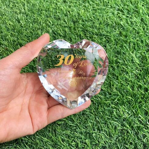30th Pearl Anniversary Romantic Gifts for Couple Women Her Mum Parents Nan, 30 Years Anniversary Presents for Wife Girlfriend, Crystal Diamond Shaped Paperweights Heart Marriage Keepsake Ornaments in Saudi Arabia
