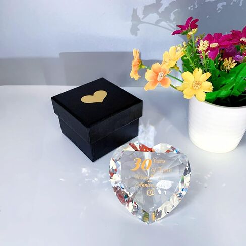 30th Pearl Anniversary Romantic Gifts for Couple Women Her Mum Parents Nan, 30 Years Anniversary Presents for Wife Girlfriend, Crystal Diamond Shaped Paperweights Heart Marriage Keepsake Ornaments in Saudi Arabia