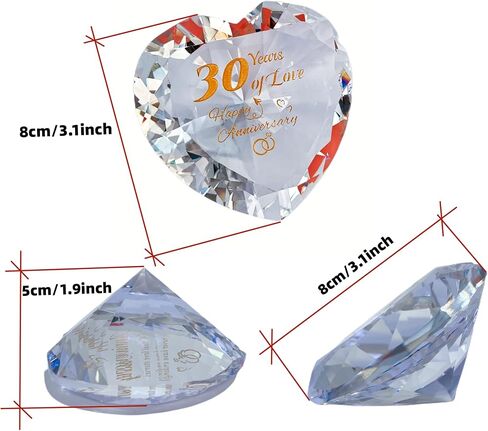30th Pearl Anniversary Romantic Gifts for Couple Women Her Mum Parents Nan, 30 Years Anniversary Presents for Wife Girlfriend, Crystal Diamond Shaped Paperweights Heart Marriage Keepsake Ornaments in Saudi Arabia