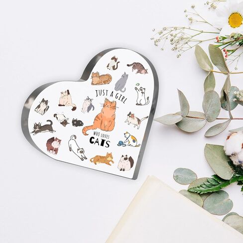 Cat Gifts for Cat Lovers, Cat Lover Birthday Gifts for Women, Just a Girl Who Loves Acrylic Sign, Cat Themed Paperweight Birthday Friendships Gifts, Desk Table Decor for Girls in Saudi Arabia