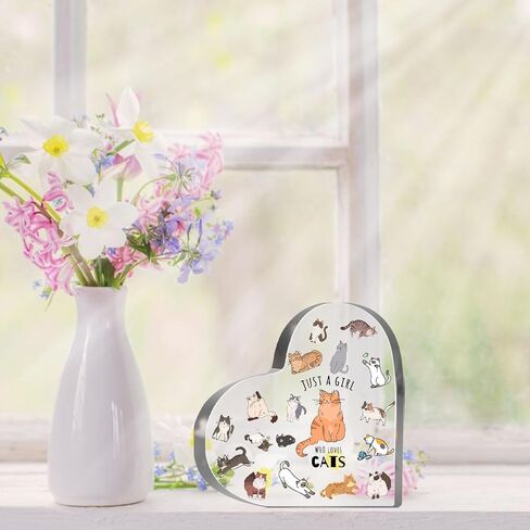 Cat Gifts for Cat Lovers, Cat Lover Birthday Gifts for Women, Just a Girl Who Loves Acrylic Sign, Cat Themed Paperweight Birthday Friendships Gifts, Desk Table Decor for Girls in Saudi Arabia