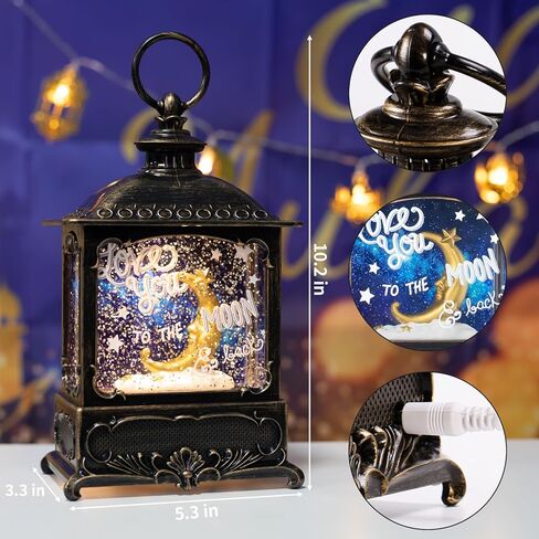 Snow Globes Moon Star Home Decorations 6H Timer Lights Eid Mubarak Gifts for Home Decor Party Supplies Battery Operated & USB Operated in Kuwait