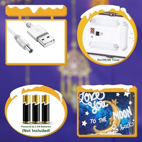 Snow Globes Moon Star Home Decorations 6H Timer Lights Eid Mubarak Gifts for Home Decor Party Supplies Battery Operated & USB Operated in Kuwait