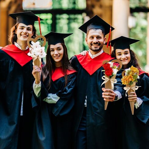 حقيبة باقة زهور التخرج 20 قطعة منthenshop مقاس 18.3 × 7.1 بوصة على شكل قلب وأكمام زهرة واحدة وحقيبة باقة زهور على شكل قلب هدية صندوق زهور مع شريط لهدايا عيد ميلاد الذكرى السنوية لزهرة الورد المفردة (كرافت) in Kuwait