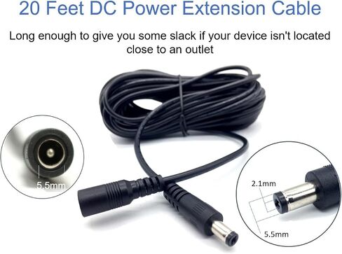 [20AWG] 20ft DC Power Extension Cable Cord for 12V AC DC Power Supply Adapter, CCTV Security Camera, DVR, NVR, LED Light Strips, 12V Home Appliances and More, 5.5 x 2.1mm in Saudi Arabia