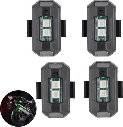 4 قطع LED 3 ألوان أضواء ستروب بدون طيار، 3 أوضاع إضاءة قابلة للشحن ومضادة للتصادمات، ضوء تحذير وامض مقاوم للماء للدراجات النارية بدون طيار والشاحنات والسيارات والدراجات (مع كابل شحن) in Saudi Arabia