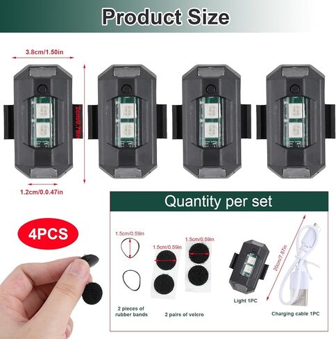 4 قطع LED 3 ألوان أضواء ستروب بدون طيار، 3 أوضاع إضاءة قابلة للشحن ومضادة للتصادمات، ضوء تحذير وامض مقاوم للماء للدراجات النارية بدون طيار والشاحنات والسيارات والدراجات (مع كابل شحن) in Saudi Arabia