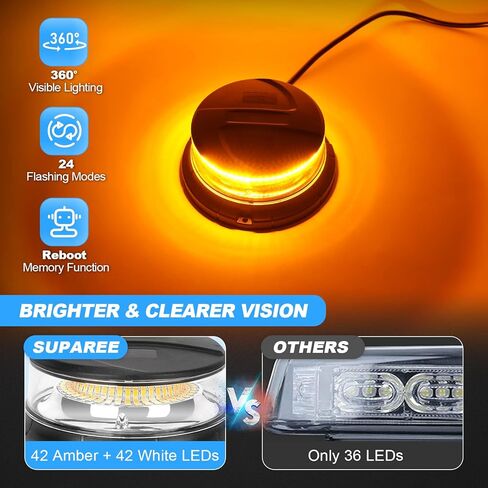SUPAREE LED منارة ستروب أضواء للشاحنات الطوارئ سقف أعلى ستروب ضوء للمركبات، LED تحذير منارة أضواء وامضة للبناء سيارات شاحنات ATV UTV (العنبر / أبيض) in Kuwait