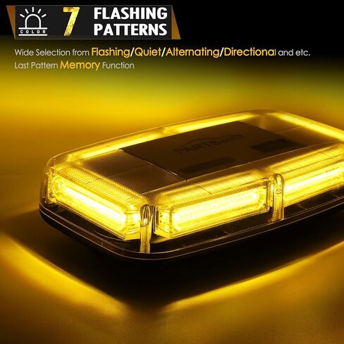 Partsam COB LED Chips Roof Top Strobe Lights، 7 أوضاع وامضة، ضوء تحذير للسلامة في حالات الطوارئ عالي الوضوح، ضوء ستروب كهرماني ساطع مع قاعدة مغناطيسية لمحراث الثلج والشاحنات ومركبات البناء in Saudi Arabia