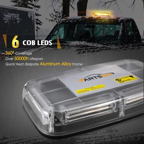 Partsam COB LED Chips Roof Top Strobe Lights، 7 أوضاع وامضة، ضوء تحذير للسلامة في حالات الطوارئ عالي الوضوح، ضوء ستروب كهرماني ساطع مع قاعدة مغناطيسية لمحراث الثلج والشاحنات ومركبات البناء in Saudi Arabia