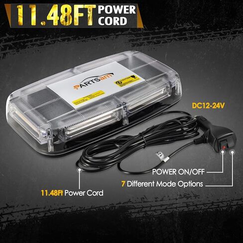 Partsam COB LED Chips Roof Top Strobe Lights، 7 أوضاع وامضة، ضوء تحذير للسلامة في حالات الطوارئ عالي الوضوح، ضوء ستروب كهرماني ساطع مع قاعدة مغناطيسية لمحراث الثلج والشاحنات ومركبات البناء in Saudi Arabia