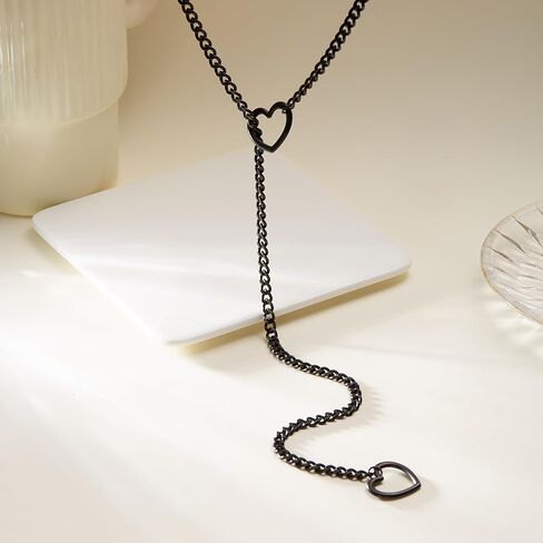 Heart O-ring Slip Chain Necklace For Women Stainless Steel Punk Gothic Cuban Necklace Jewelry Adjustable Y-Necklace in Kuwait
