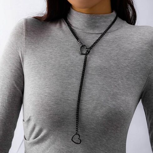 Heart O-ring Slip Chain Necklace For Women Stainless Steel Punk Gothic Cuban Necklace Jewelry Adjustable Y-Necklace in Kuwait