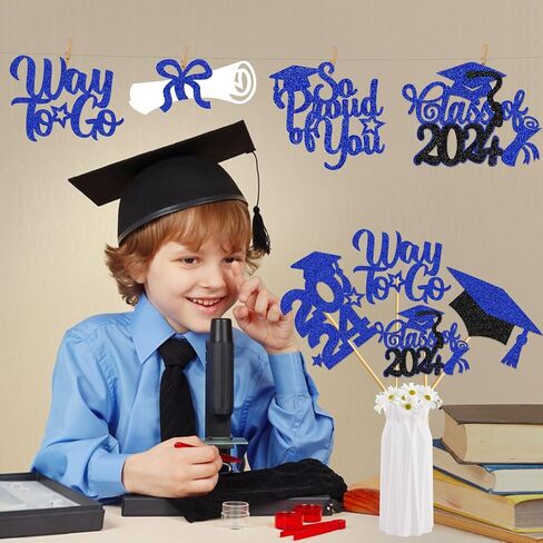 قطع مركزية من Congras Rosegold 24 قطعة من قطع مركزية للتخرج للطاولات 2024 أعواد مركزية للتخرج فئة 2024 من العصي المركزية لديكورات التخرج (أزرق مخضر) in Kuwait