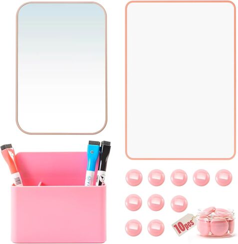 Belle&Beau Locker Accessories Back to School Supplies Kit 22 PCS Locker Organizer School Decorations for Girls Include Whiteboard, Mirror, Pen Holder, Markers, Round Magnets, Magnetic Strips, Pink in Kuwait