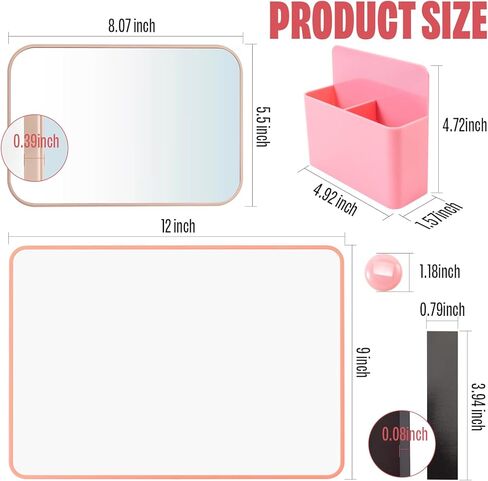 Belle&Beau Locker Accessories Back to School Supplies Kit 22 PCS Locker Organizer School Decorations for Girls Include Whiteboard, Mirror, Pen Holder, Markers, Round Magnets, Magnetic Strips, Pink in Kuwait
