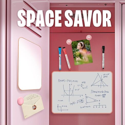 Belle&Beau Locker Accessories Back to School Supplies Kit 22 PCS Locker Organizer School Decorations for Girls Include Whiteboard, Mirror, Pen Holder, Markers, Round Magnets, Magnetic Strips, Pink in Kuwait