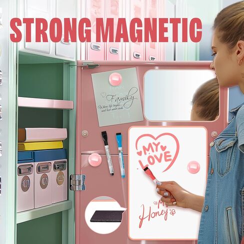 Belle&Beau Locker Accessories Back to School Supplies Kit 22 PCS Locker Organizer School Decorations for Girls Include Whiteboard, Mirror, Pen Holder, Markers, Round Magnets, Magnetic Strips, Pink in Kuwait