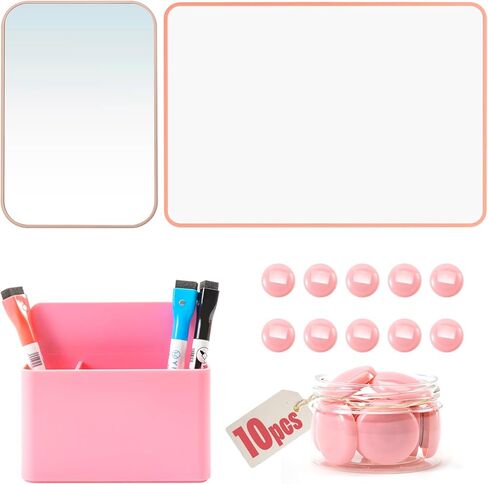 Belle&Beau Locker Accessories Back to School Supplies Kit 22 PCS Locker Organizer School Decorations for Girls Include Whiteboard, Mirror, Pen Holder, Markers, Round Magnets, Magnetic Strips, Pink in Kuwait