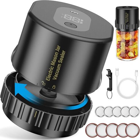 Electric Mason Jar Vacuum Sealer-Automatic Vacuum Sealer Kit for Regular & Wide Mouth Mason Jars, Canning Jar Vacuum Sealer Machine for Food Storage with Opener and 10 Lids in Saudi Arabia