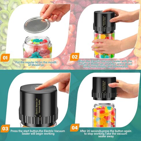 Electric Mason Jar Vacuum Sealer-Automatic Vacuum Sealer Kit for Regular & Wide Mouth Mason Jars, Canning Jar Vacuum Sealer Machine for Food Storage with Opener and 10 Lids in Saudi Arabia