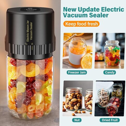 Electric Mason Jar Vacuum Sealer-Automatic Vacuum Sealer Kit for Regular & Wide Mouth Mason Jars, Canning Jar Vacuum Sealer Machine for Food Storage with Opener and 10 Lids in Saudi Arabia