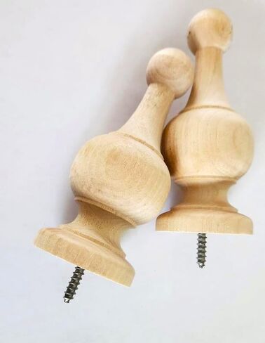 المسمار النهائي الخشبي في (عبوة من 2) أرجل الناهض وتد نهائي مزخرف لسارية العلم العلوي من الخشب الطبيعي قضيب الستارة نهاية السرير 4 1/2 بوصة طويل القامة جاهز للطلاء أو البقع in Kuwait