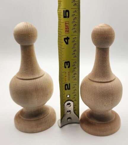 المسمار النهائي الخشبي في (عبوة من 2) أرجل الناهض وتد نهائي مزخرف لسارية العلم العلوي من الخشب الطبيعي قضيب الستارة نهاية السرير 4 1/2 بوصة طويل القامة جاهز للطلاء أو البقع in Kuwait